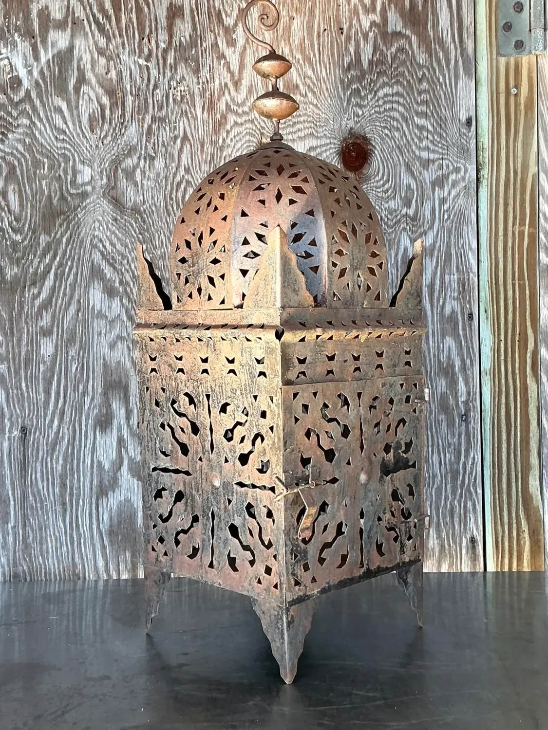 Vintage Boho Punch Cut Metal Lantern — additional photo 7