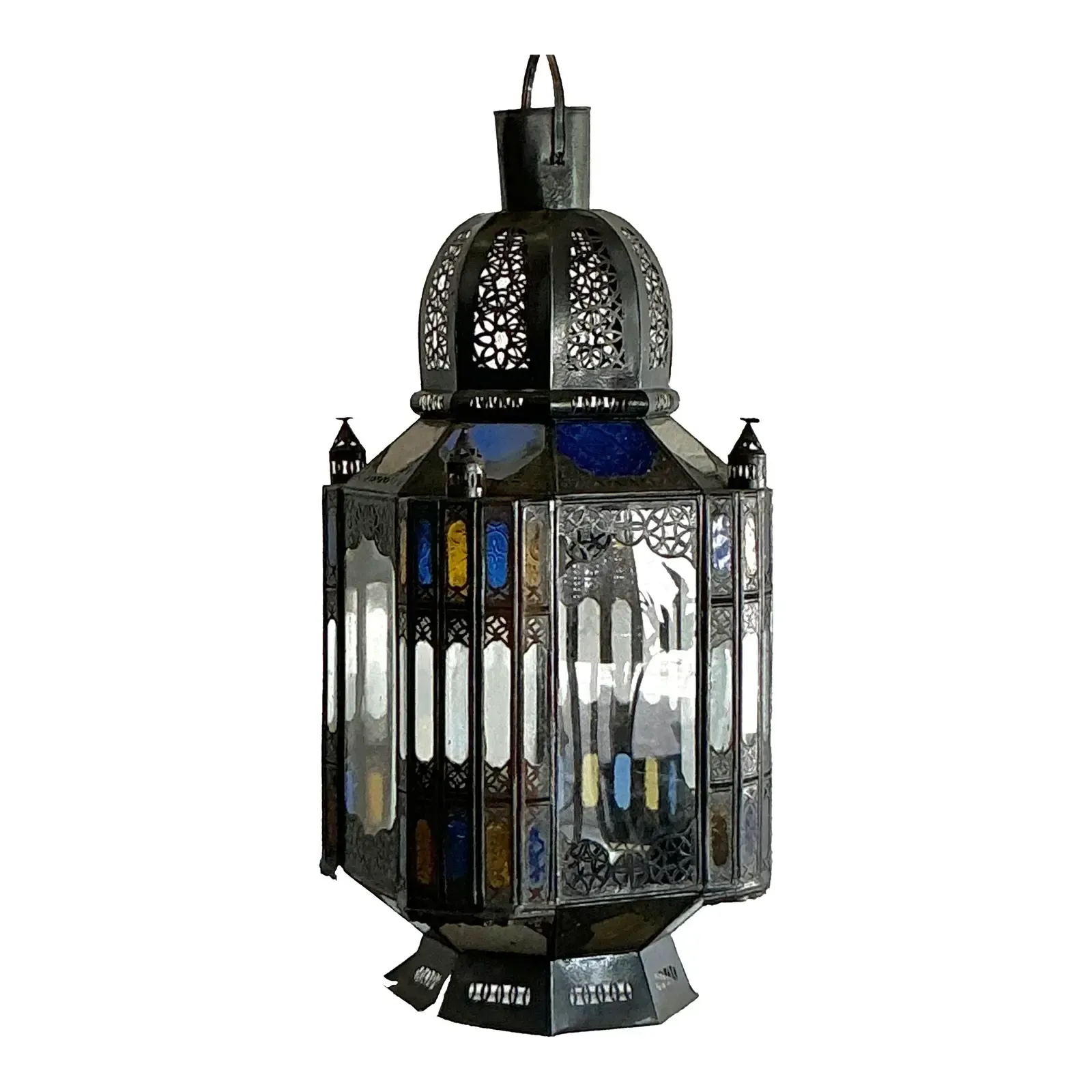 Vintage Boho Punch Cut Metal Moroccan Lantern — additional photo 1