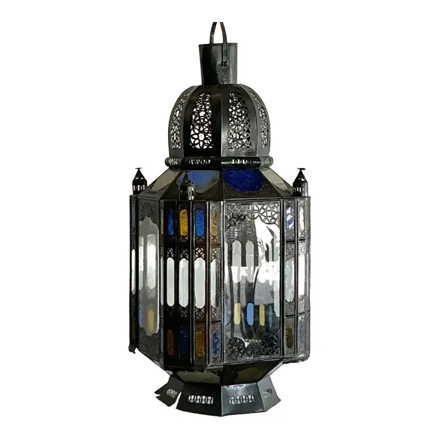 Vintage Boho Punch Cut Metal Moroccan Lantern — additional photo 1
