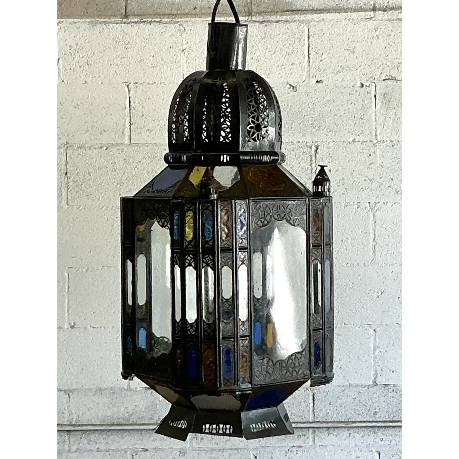 Vintage Boho Punch Cut Metal Moroccan Lantern — additional photo 2