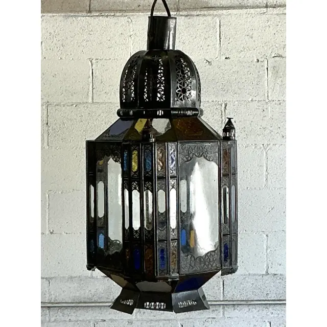 Vintage Boho Punch Cut Metal Moroccan Lantern — additional photo 2