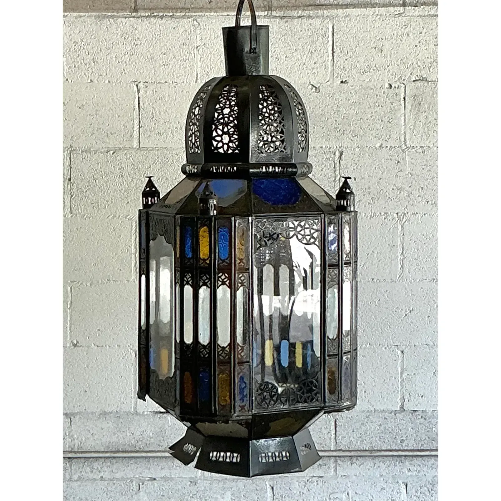 Vintage Boho Punch Cut Metal Moroccan Lantern — additional photo 3
