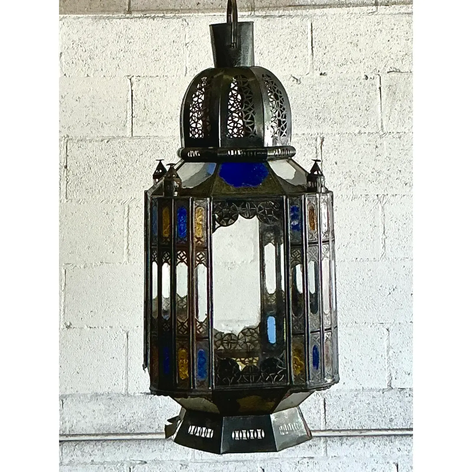 Vintage Boho Punch Cut Metal Moroccan Lantern — additional photo 6