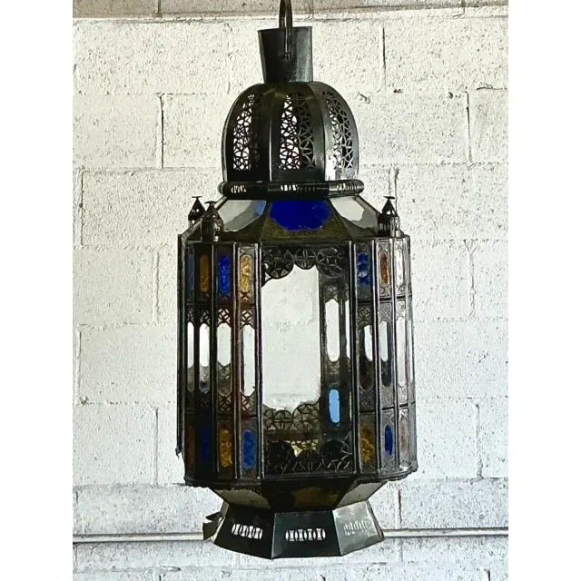 Vintage Boho Punch Cut Metal Moroccan Lantern — additional photo 6