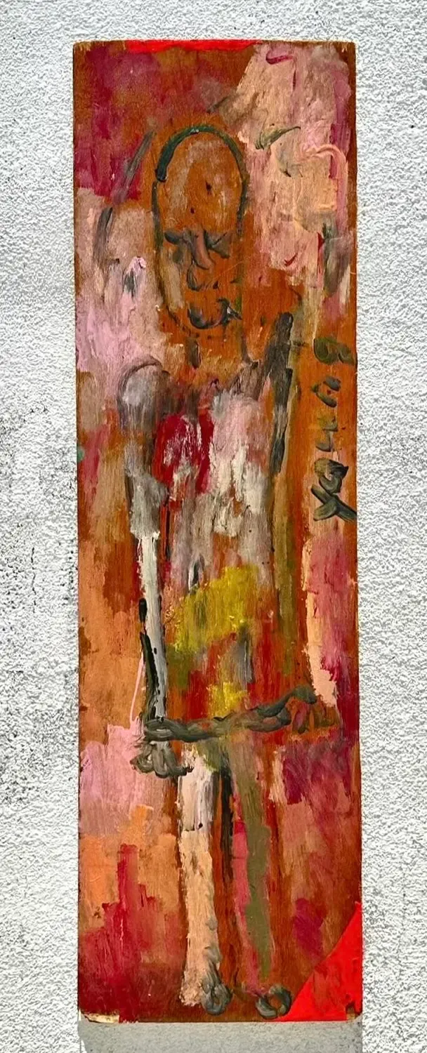 Vintage Boho Purvis Young Abstract Figural Painting on Board — additional photo 3