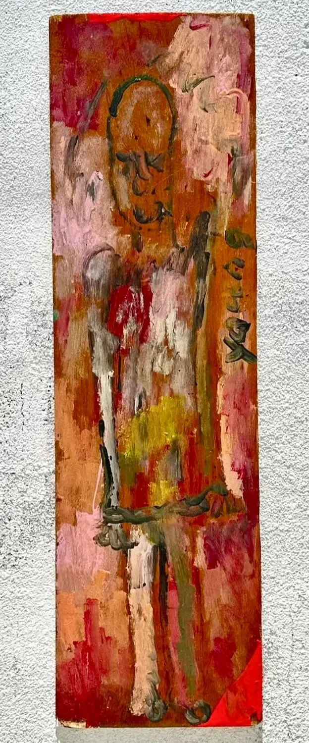 Vintage Boho Purvis Young Abstract Figural Painting on Board — additional photo 4