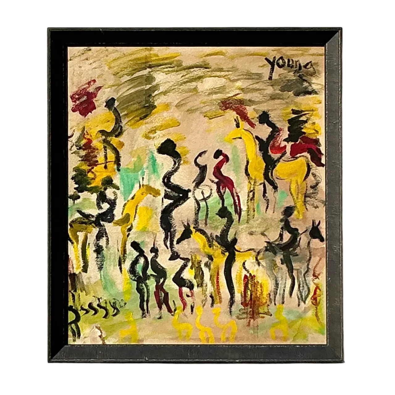 Vintage Boho Purvis Young Abstract Figurative Oil On Paper