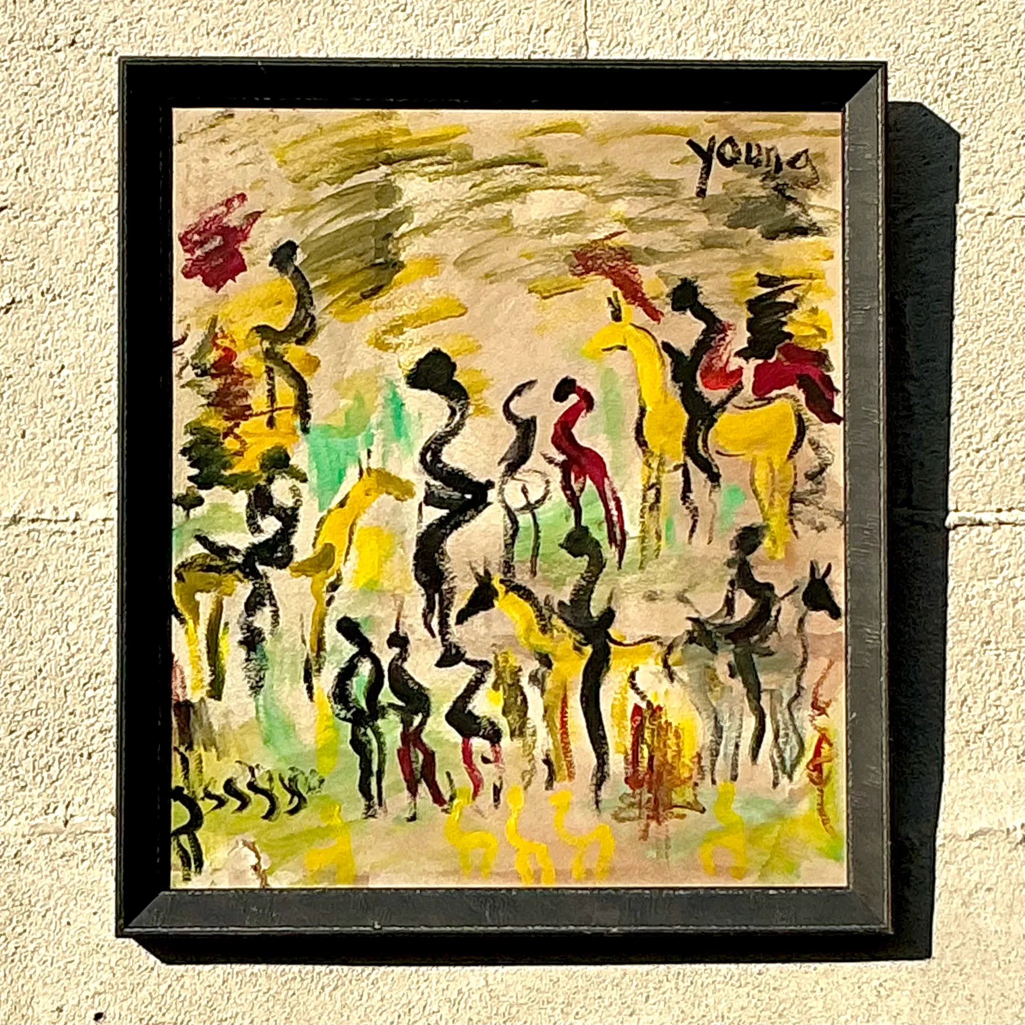 Vintage Boho Purvis Young Abstract Figurative Oil On Paper  — additional photo 1