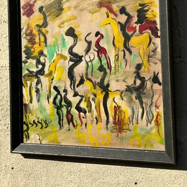 Vintage Boho Purvis Young Abstract Figurative Oil On Paper — additional photo 3