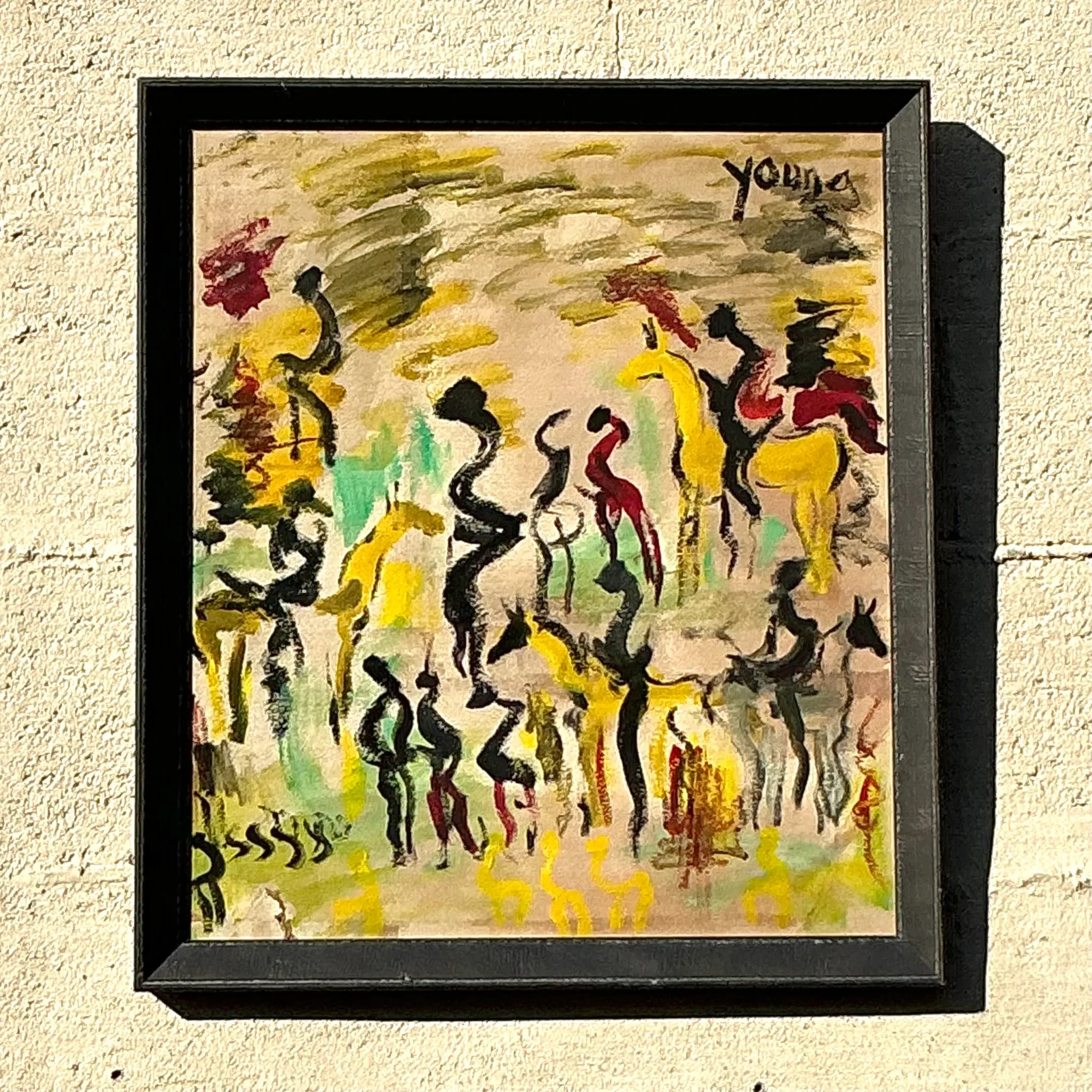 Vintage Boho Purvis Young Abstract Figurative Oil On Paper  — additional photo 5