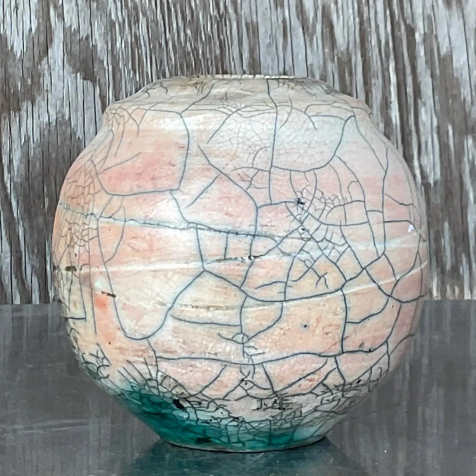 Vintage Boho Raku Fired Vase - Pottery, 6W x 6H — additional photo 3