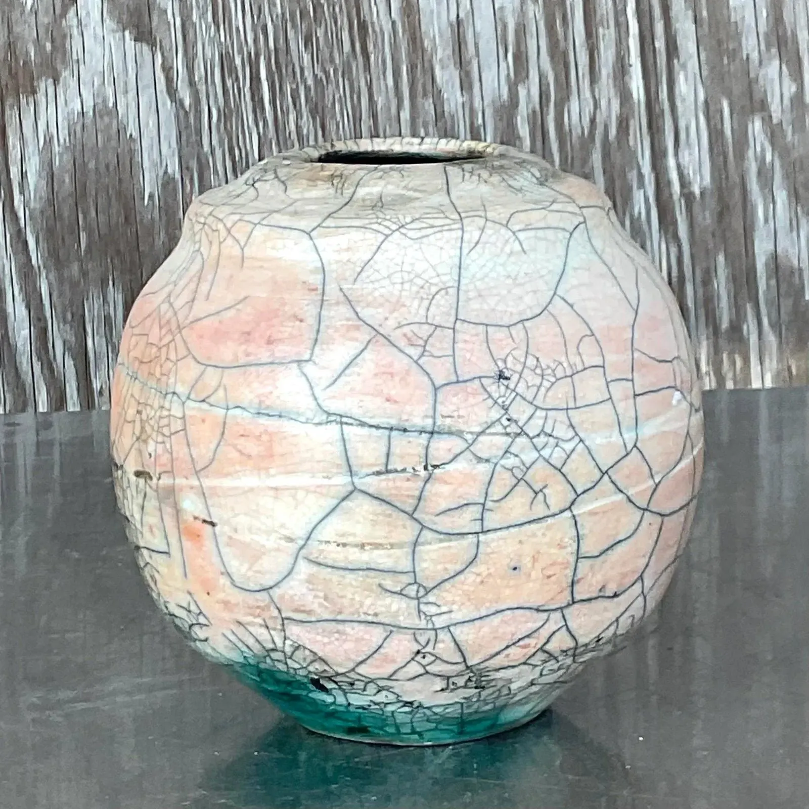 Vintage Boho Raku Fired Vase - Pottery, 6W x 6H — additional photo 4
