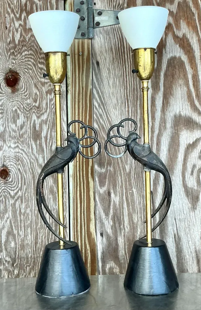 Vintage Boho Rembrandt Lovebirds Lamps - a Pair — additional photo 1