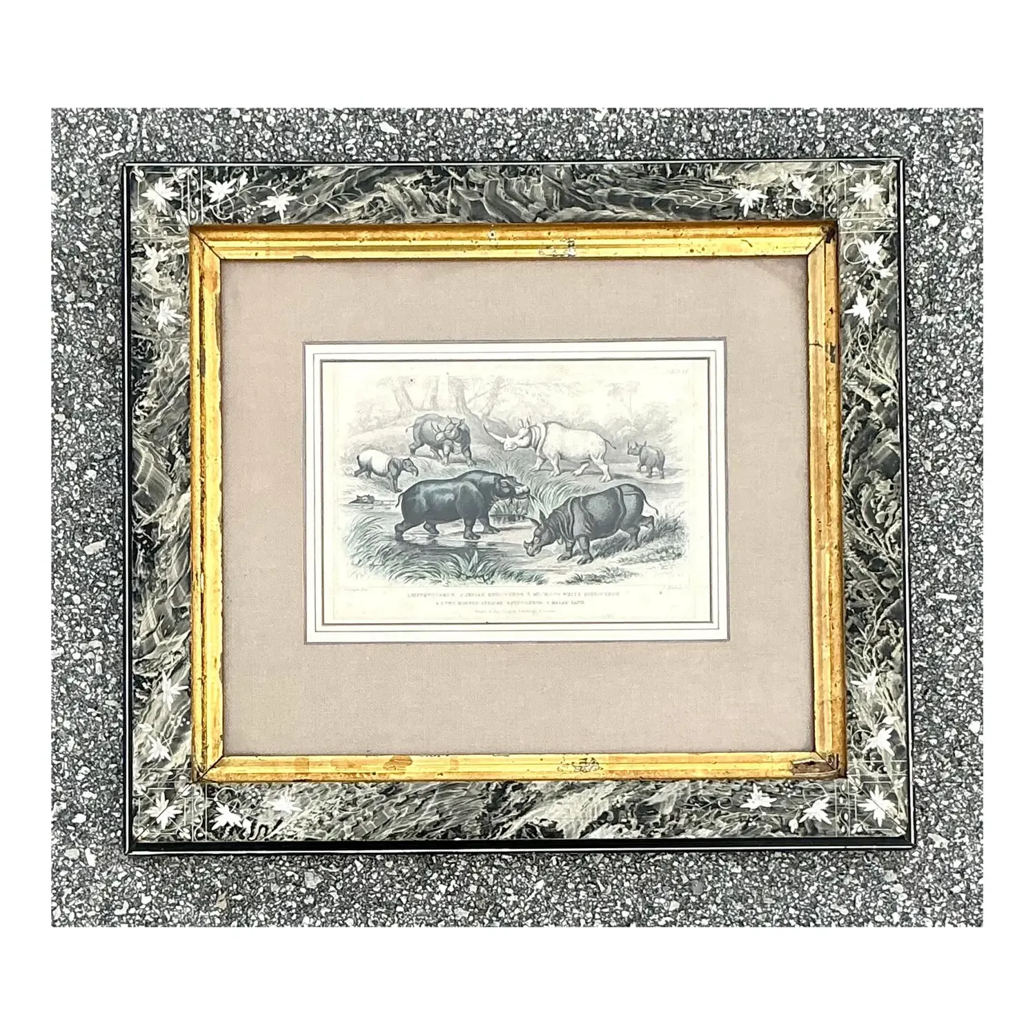 Vintage Boho Rhino Engraving in Carved Frame — additional photo 1