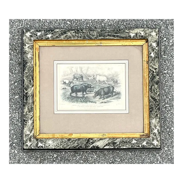 Vintage Boho Rhino Engraving in Carved Frame — additional photo 1