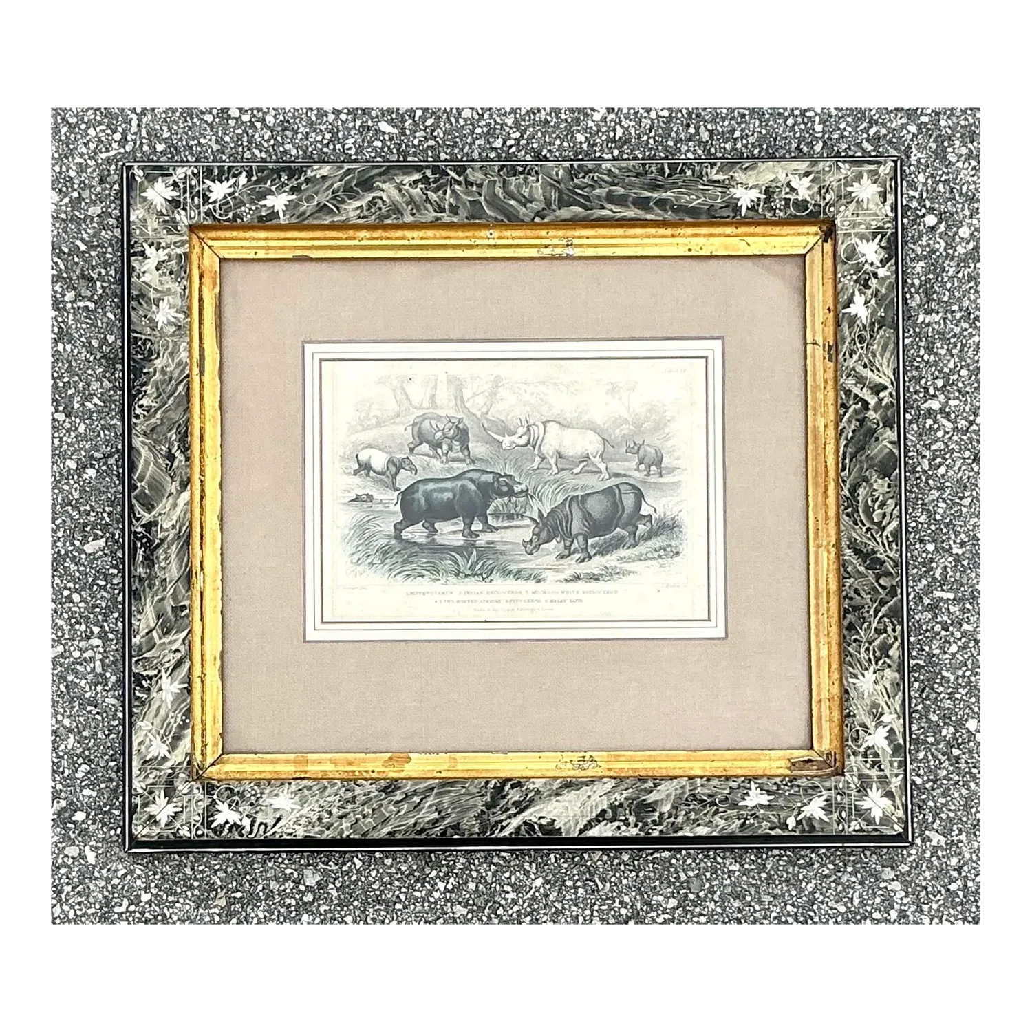Vintage Boho Rhino Engraving in Carved Frame — additional photo 2
