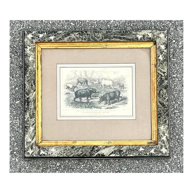 Vintage Boho Rhino Engraving in Carved Frame — additional photo 2