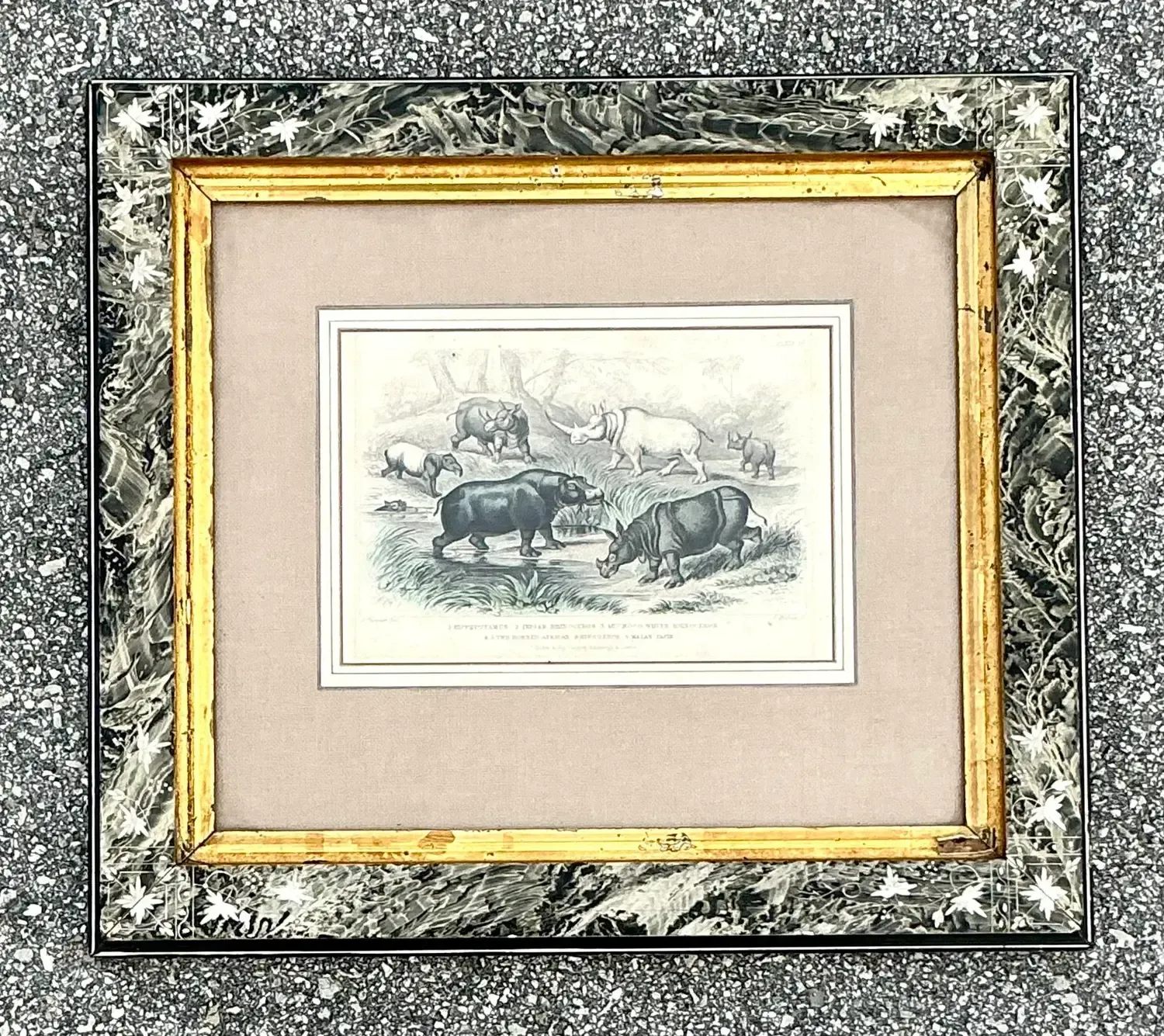 Vintage Boho Rhino Engraving in Carved Frame — additional photo 3