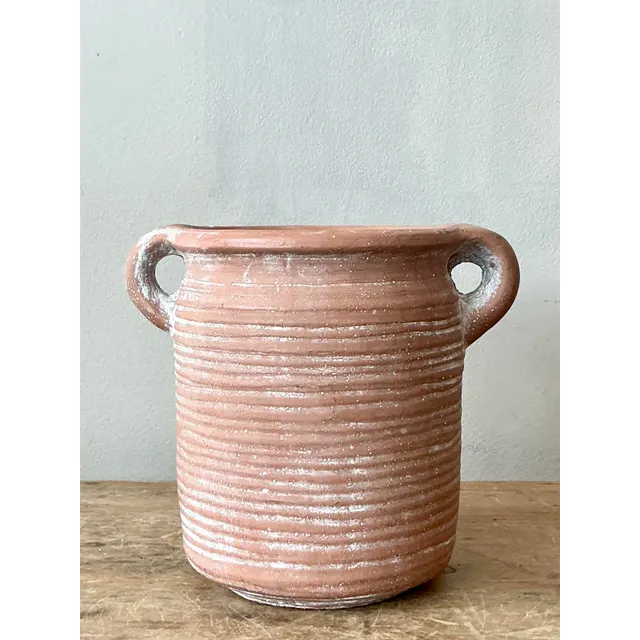 Vintage Boho Ribbed Studio Pottery Vase — additional photo 2