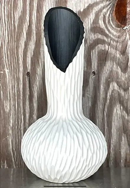 Vintage Boho Ribbed Studio Pottery Vase - Pottery, 7.25W x 15.75H — additional photo 3