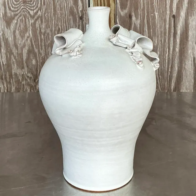 Vintage Boho Ribbons Studio Pottery Vase — additional photo 2