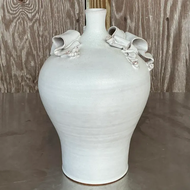 Vintage Boho Ribbons Studio Pottery Vase — additional photo 3