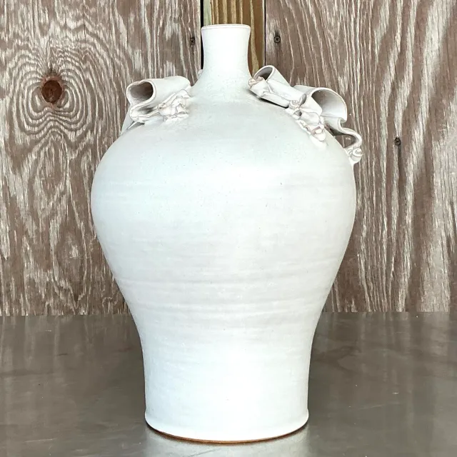 Vintage Boho Ribbons Studio Pottery Vase — additional photo 5