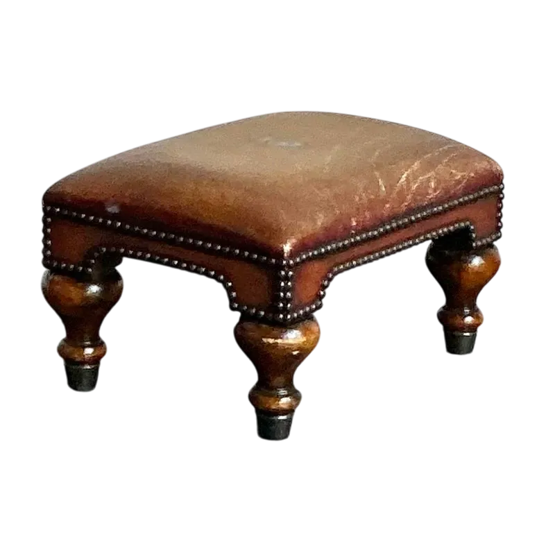 Vintage Boho Royal Crest Leather Footstool
