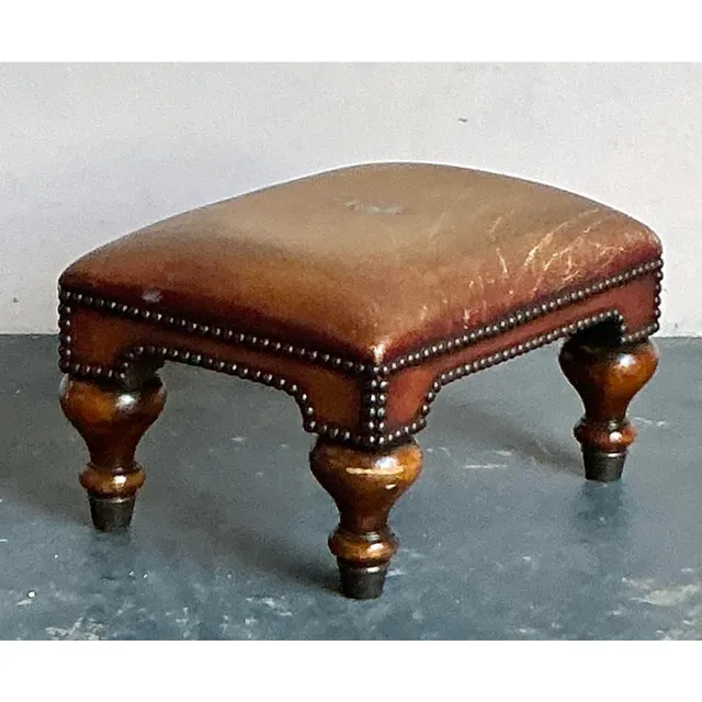 Vintage Boho Royal Crest Leather Footstool — additional photo 3