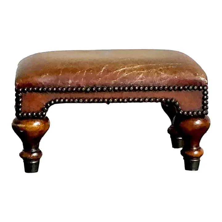 Vintage Boho Royal Crest Leather Footstool — additional photo 5
