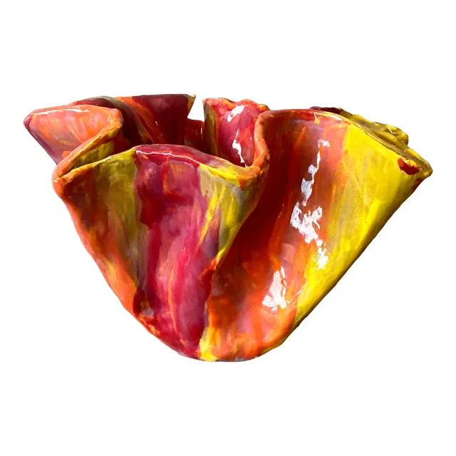 Vintage Boho Ruffle Studio Pottery Bowl — additional photo 3