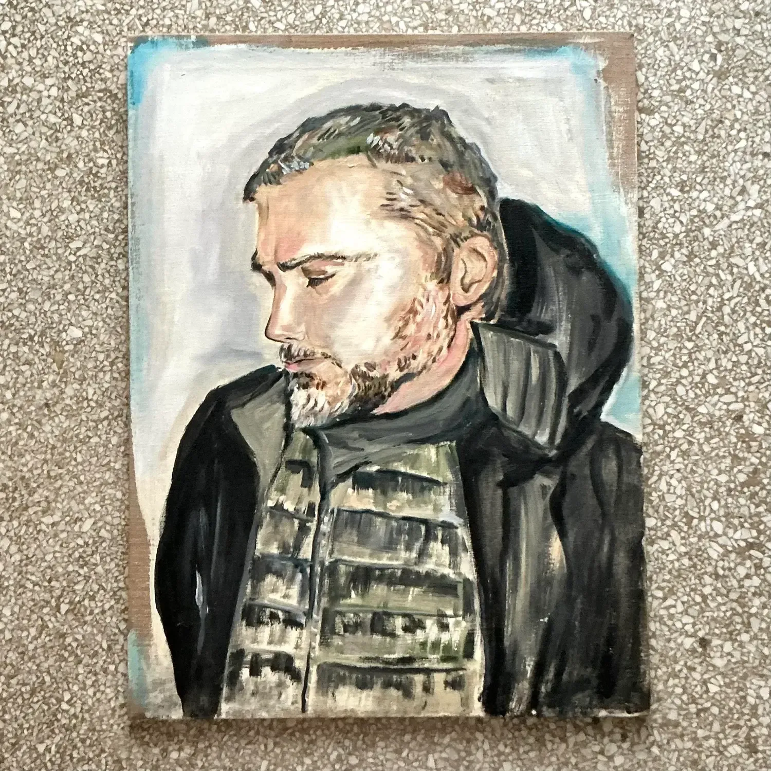Vintage Boho Scooter LaForge Original Oil Portrait Painting on Canvas — additional photo 2