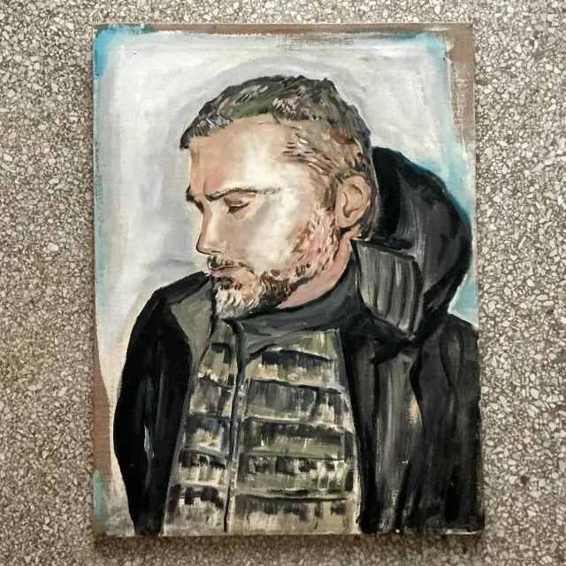 Vintage Boho Scooter LaForge Original Oil Portrait Painting on Canvas — additional photo 3