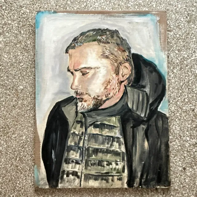 Vintage Boho Scooter LaForge Original Oil Portrait Painting on Canvas — additional photo 6