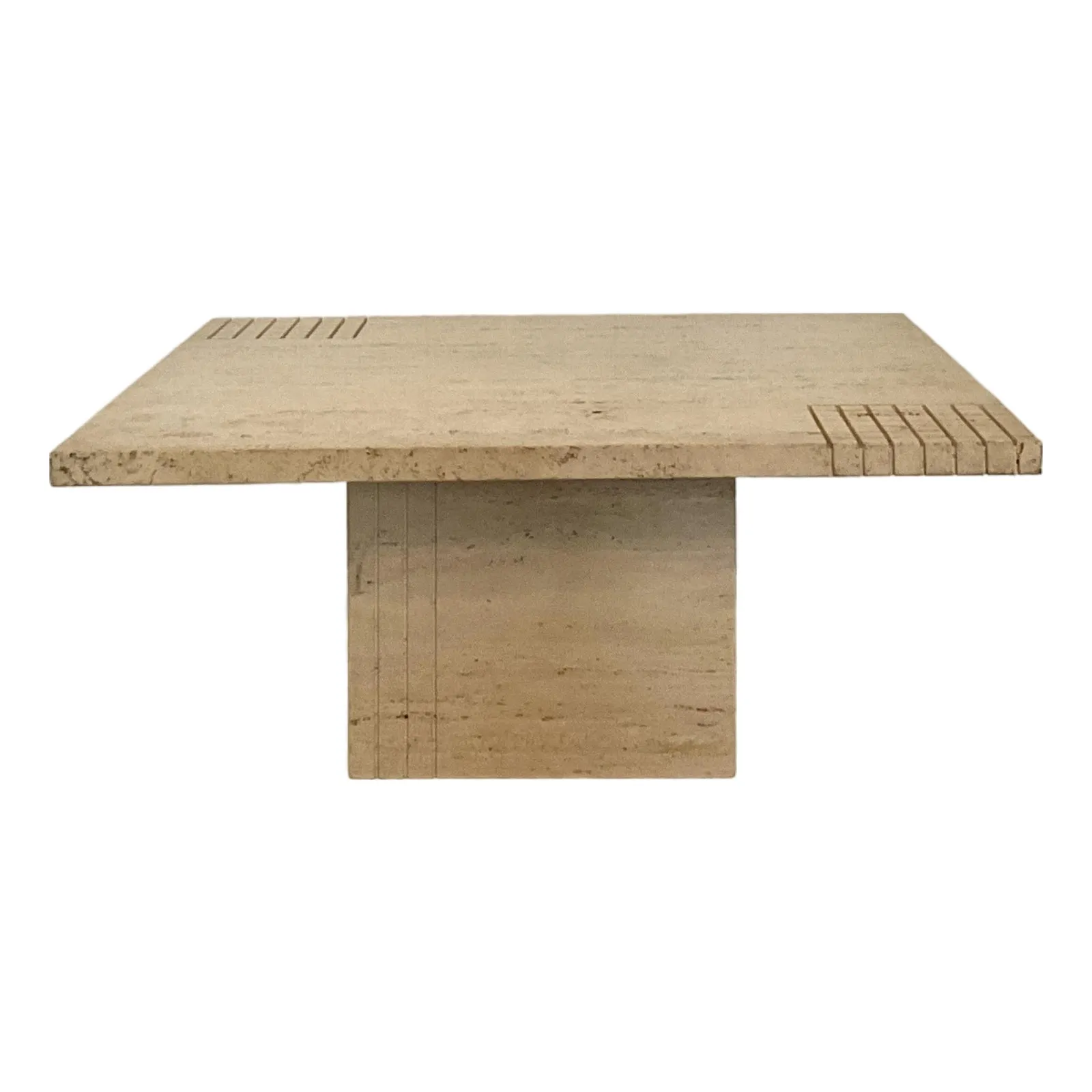 Vintage Boho Scored Travertine Side Table