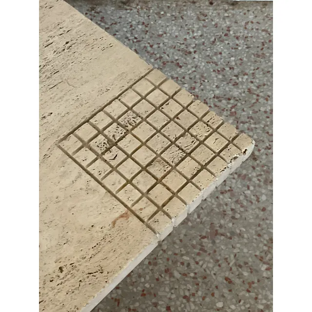 Vintage Boho Scored Travertine Side Table — additional photo 4