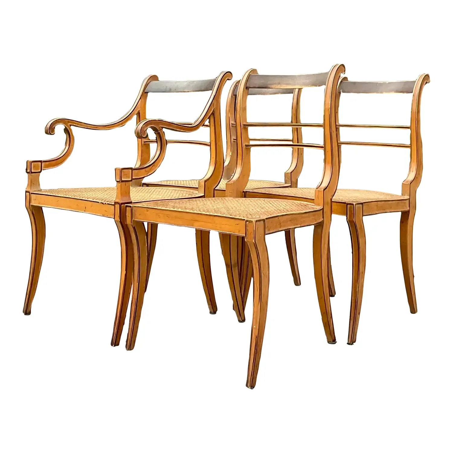 Vintage Boho Scroll Back Cane Dining Chairs - Set of Four — additional photo 1