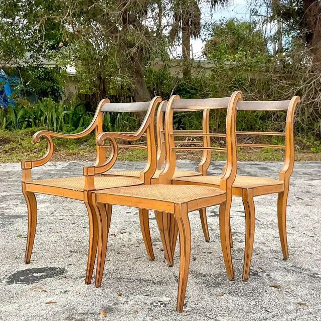 Vintage Boho Scroll Back Cane Dining Chairs - Set of Four — additional photo 2