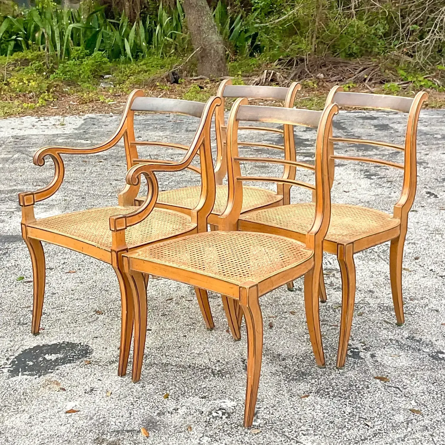 Vintage Boho Scroll Back Cane Dining Chairs - Set of Four — additional photo 3