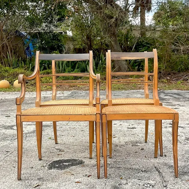 Vintage Boho Scroll Back Cane Dining Chairs - Set of Four — additional photo 5