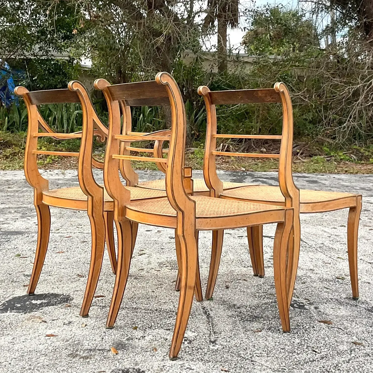 Vintage Boho Scroll Back Cane Dining Chairs - Set of Four — additional photo 6