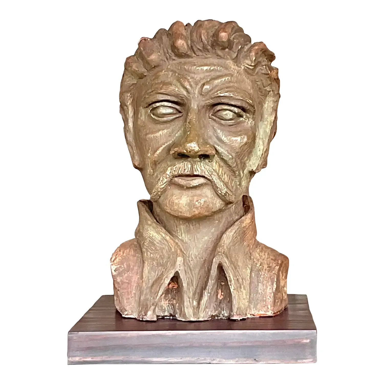 Vintage Boho Sculpted Clay Bust of Man — additional photo 1