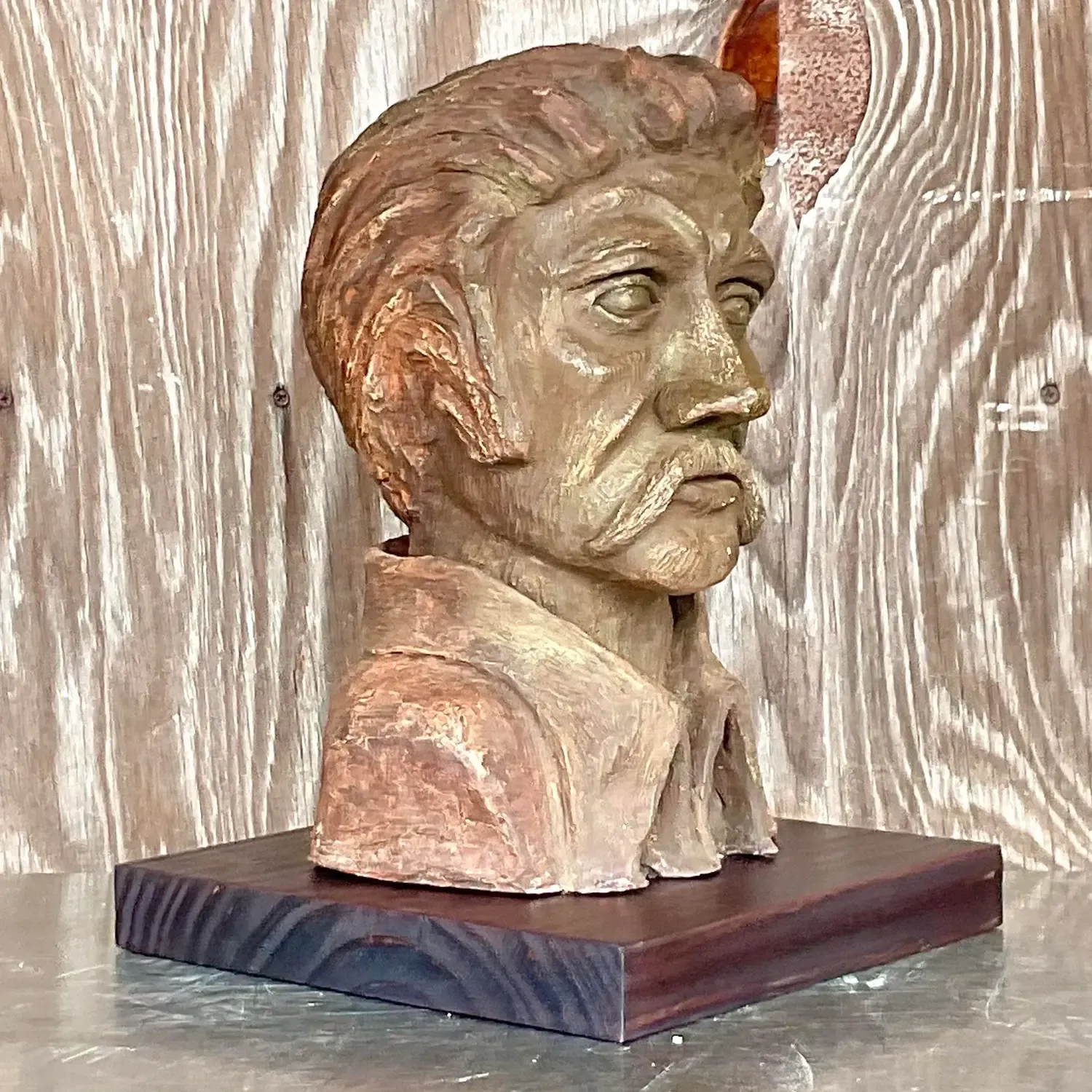 Vintage Boho Sculpted Clay Bust of Man — additional photo 3