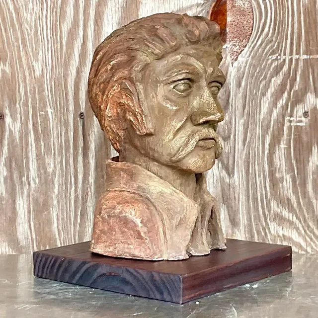 Vintage Boho Sculpted Clay Bust of Man — additional photo 3