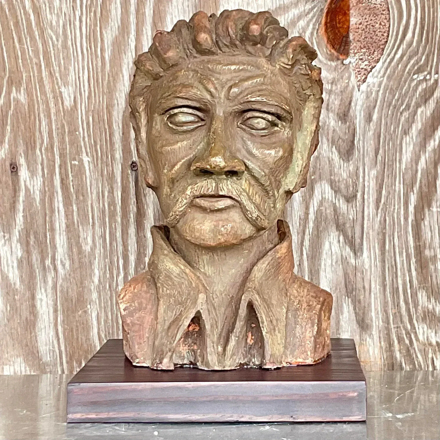 Vintage Boho Sculpted Clay Bust of Man — additional photo 4