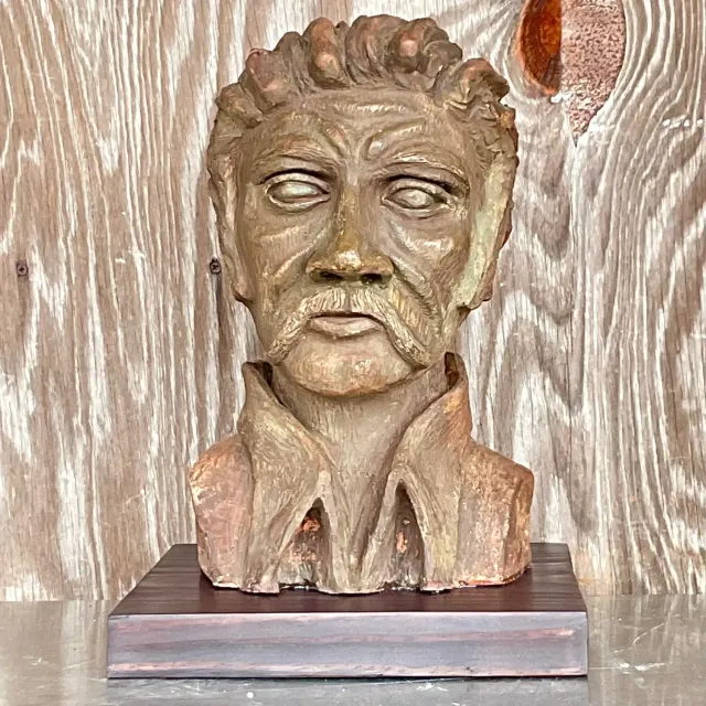 Vintage Boho Sculpted Clay Bust of Man — additional photo 4