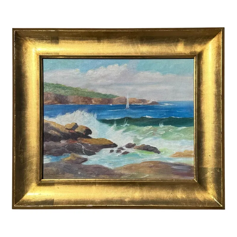Vintage Boho Seascape Oil on Canvas Signed by Artist — additional photo 1