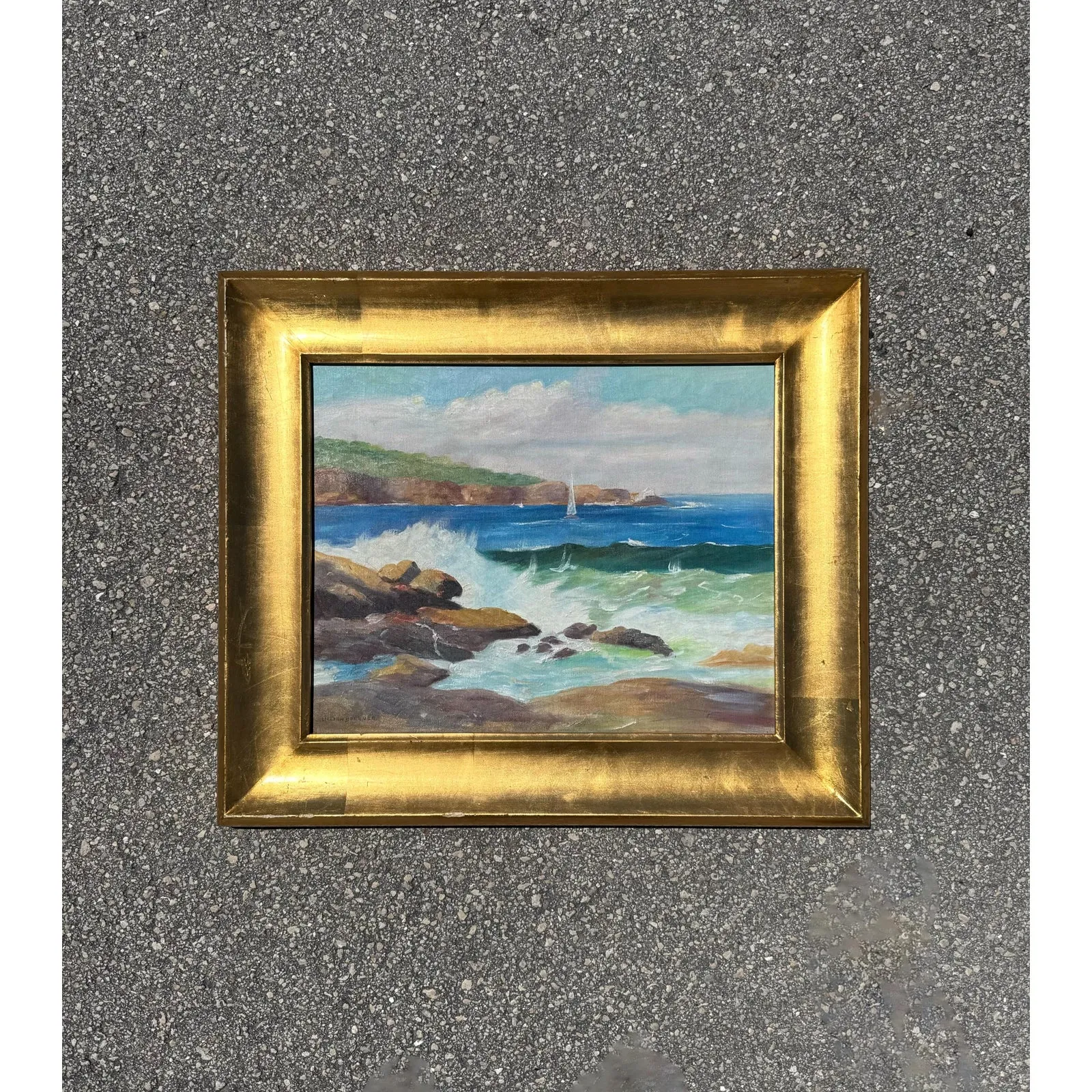 Vintage Boho Seascape Oil on Canvas Signed by Artist — additional photo 4
