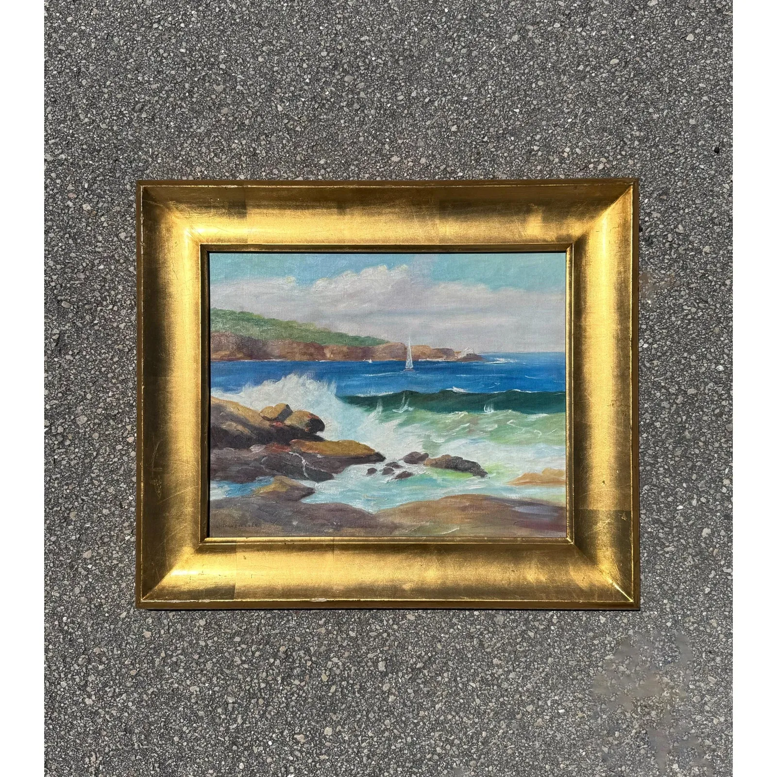 Vintage Boho Seascape Oil on Canvas Signed by Artist — additional photo 5