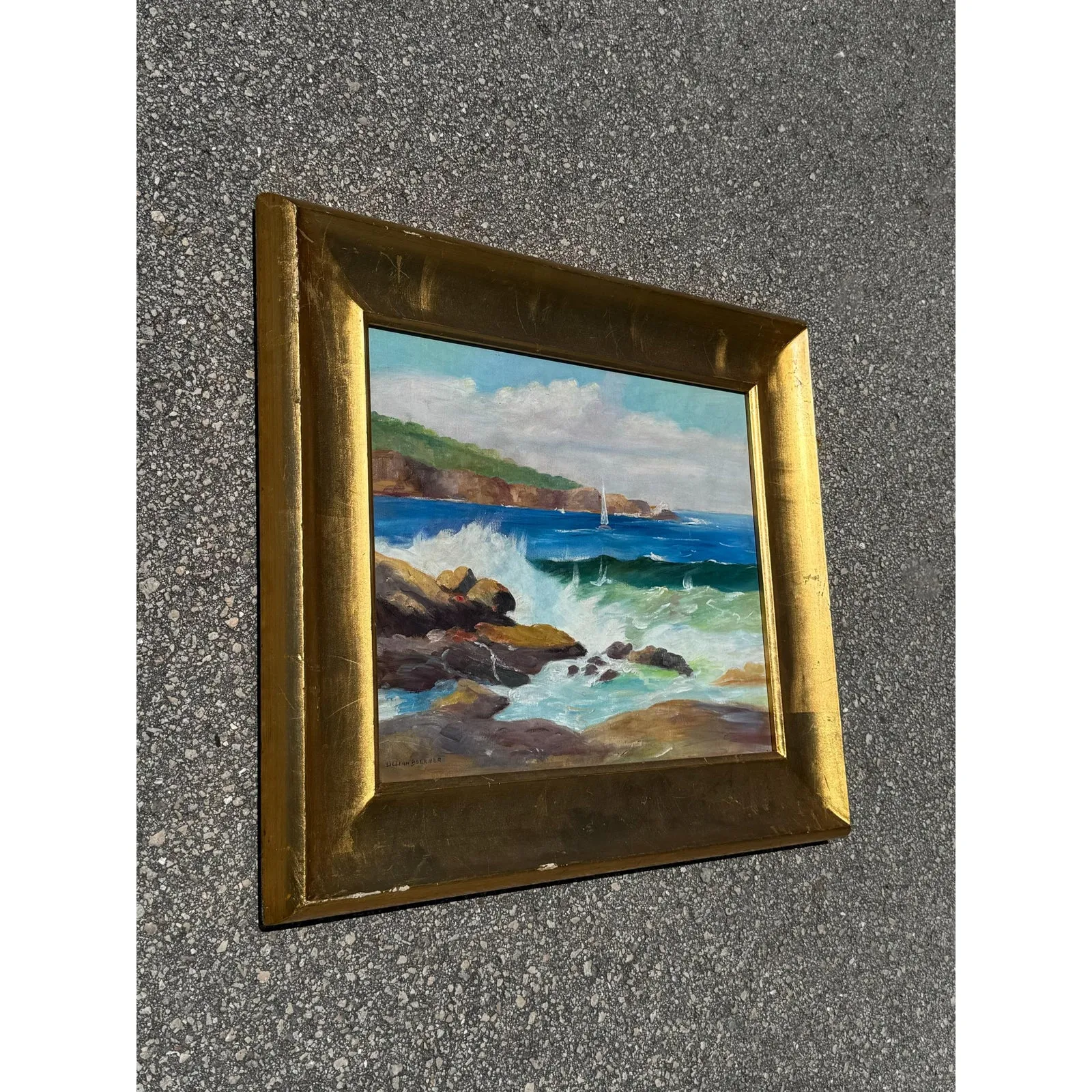 Vintage Boho Seascape Oil on Canvas Signed by Artist — additional photo 8